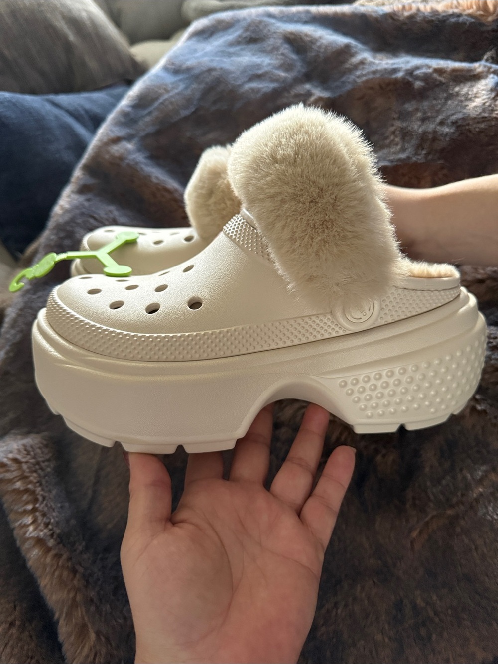 Crocs Faux Fur-Lined Cream Clog Slip-Ons